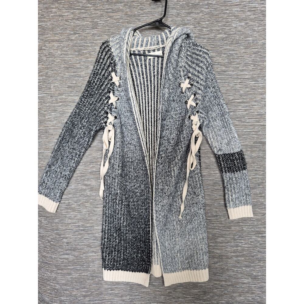 Kloth & Clover Hooded Knit Braided Cardigan Sweater Womens Size S/M Gray